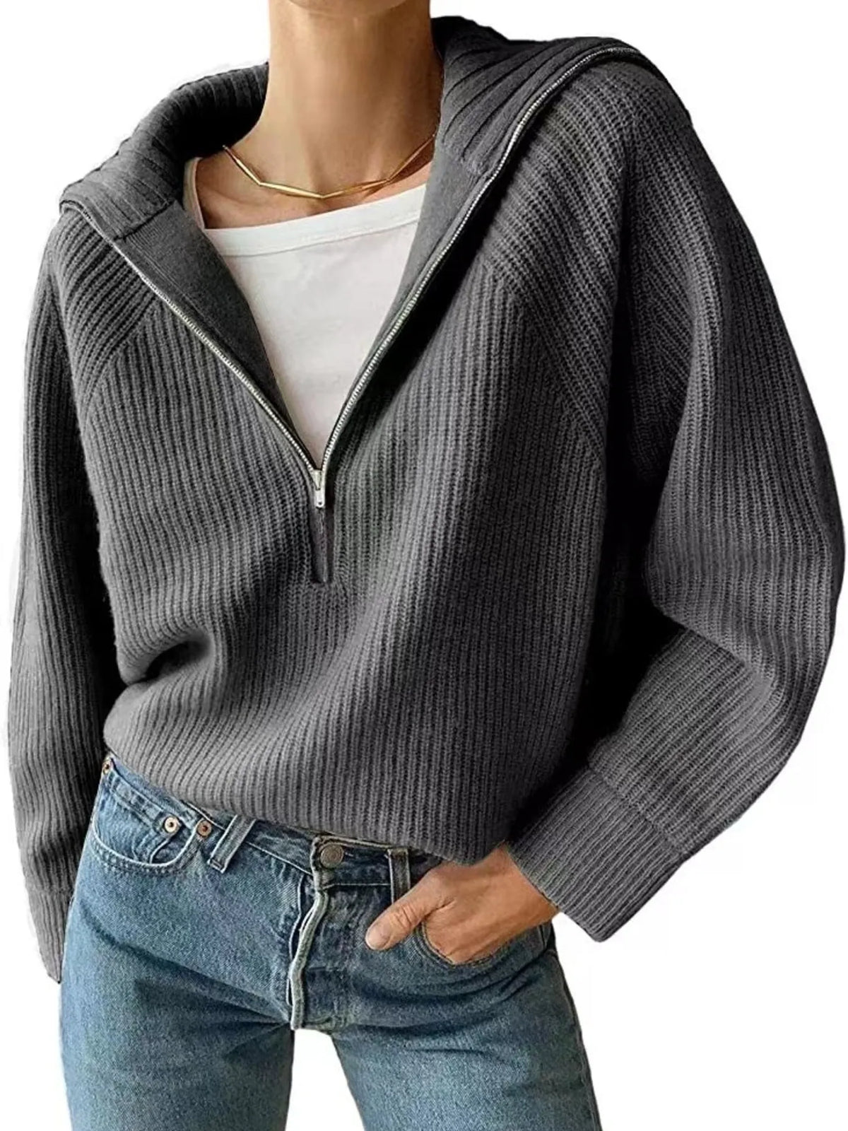 Margot Knit Slip Sweater in Black Cream 9