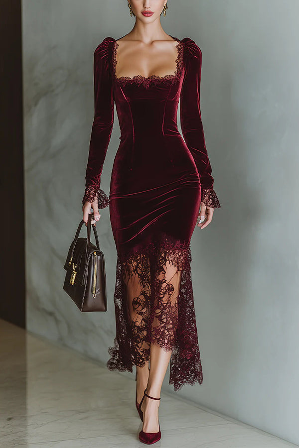 Celeste Velvet & Lace Maxi Dress Black 1