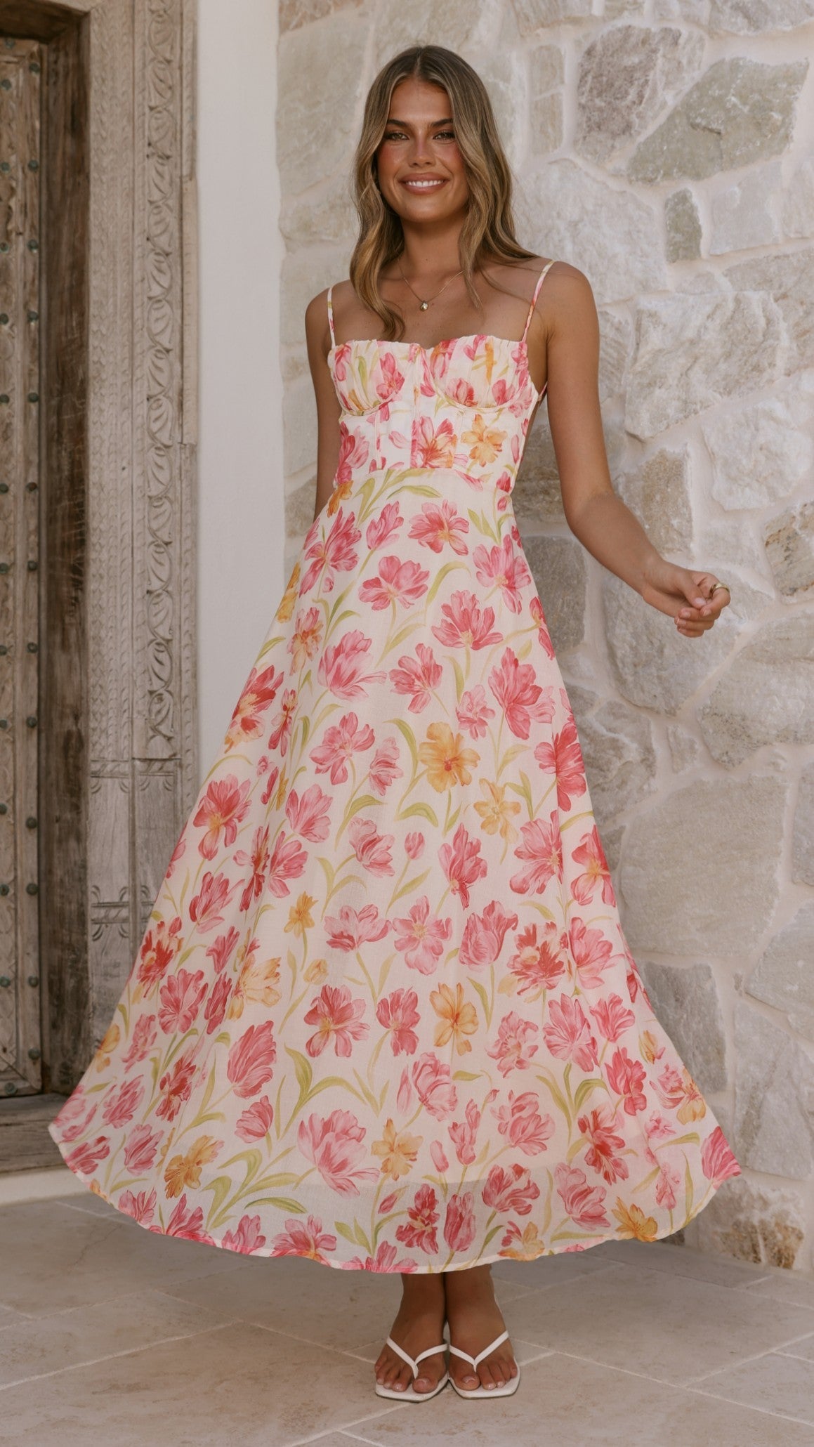 Rahima Floral Maxi Dress Pink/Yellow Flower 4
