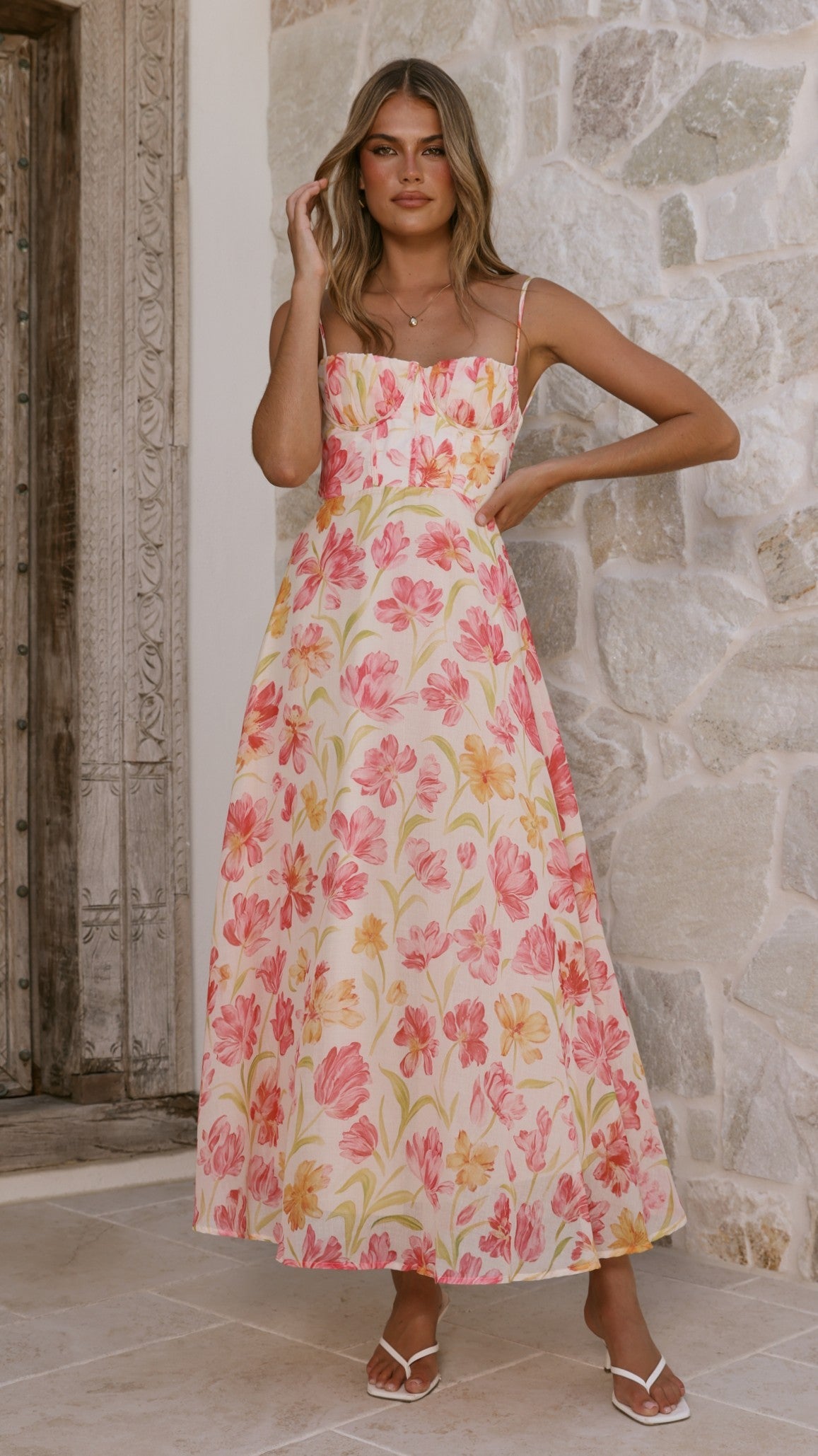Rahima Floral Maxi Dress Pink/Yellow Flower 2