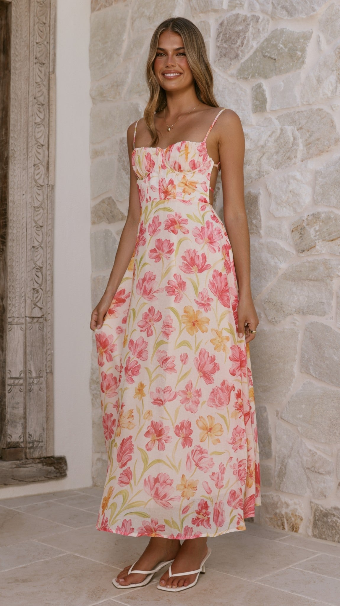Rahima Floral Maxi Dress Pink/Yellow Flower 8