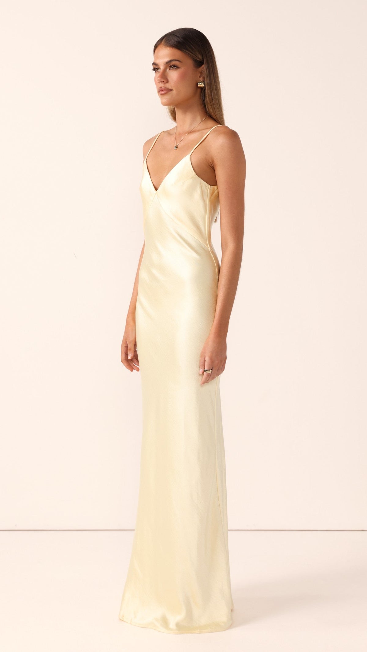 Gisella Satin Maxi Dress in Soft Yellow Yellow 3