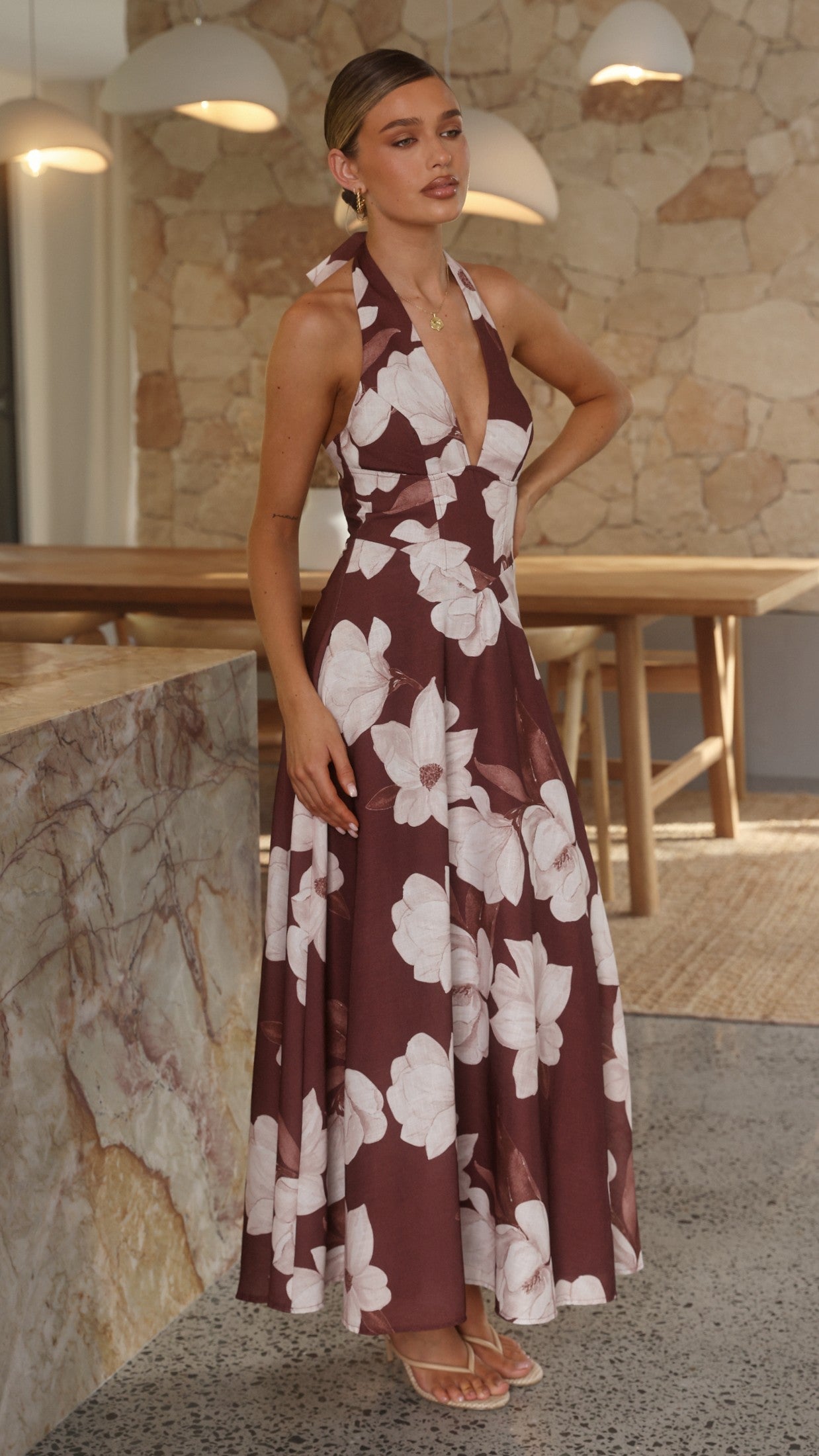 Skye Floral Maxi Dress in Chocolate Chocolate/White Floral 6