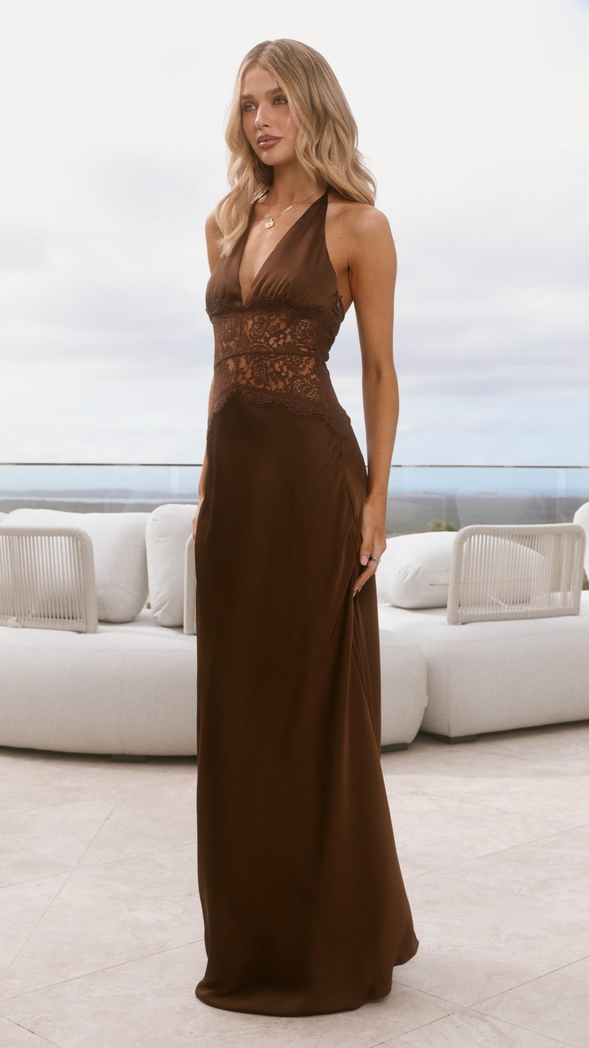 Celia Lace Maxi Dress in Plum Chocolate 7