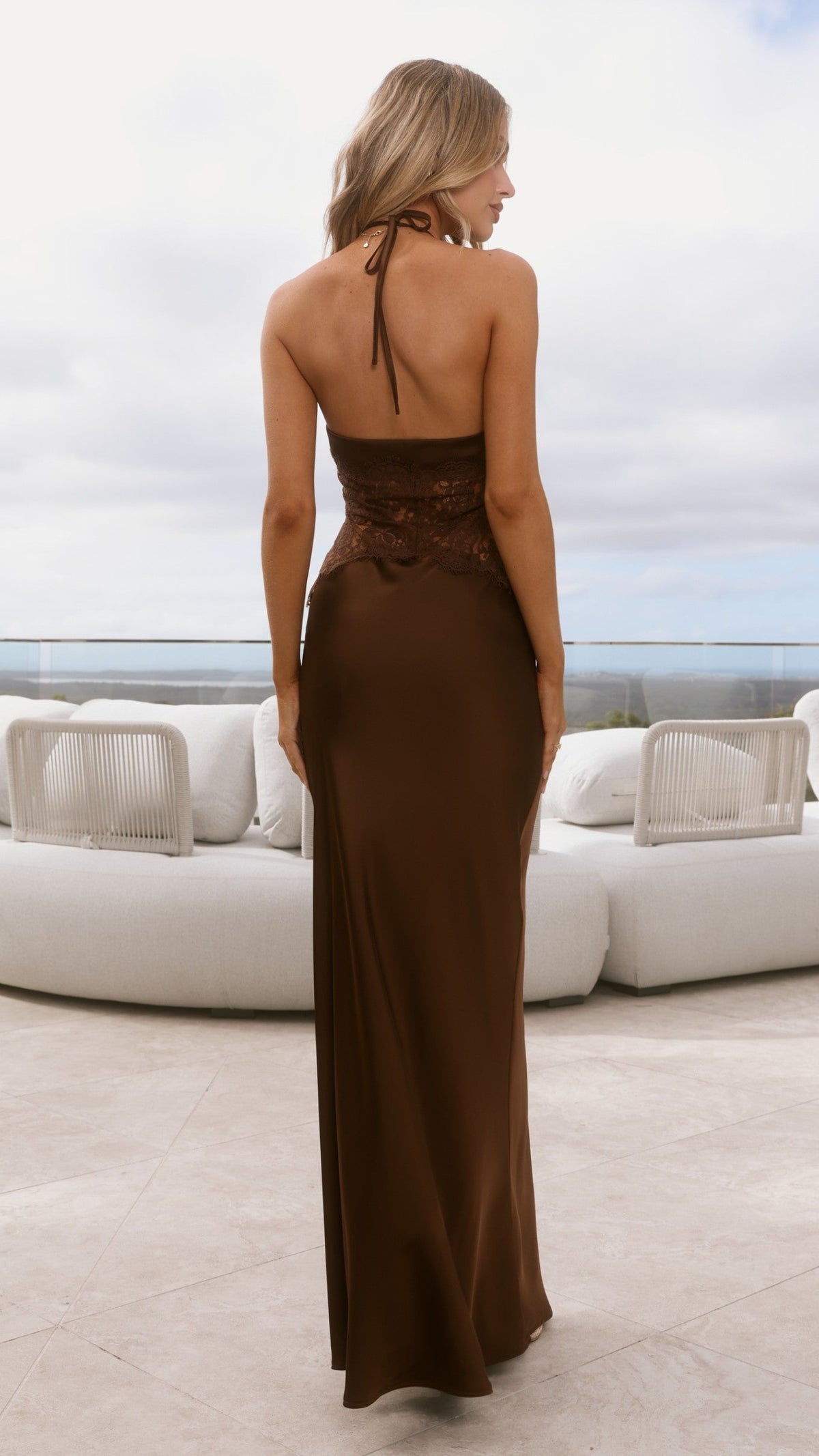 Celia Lace Maxi Dress in Plum Chocolate 2