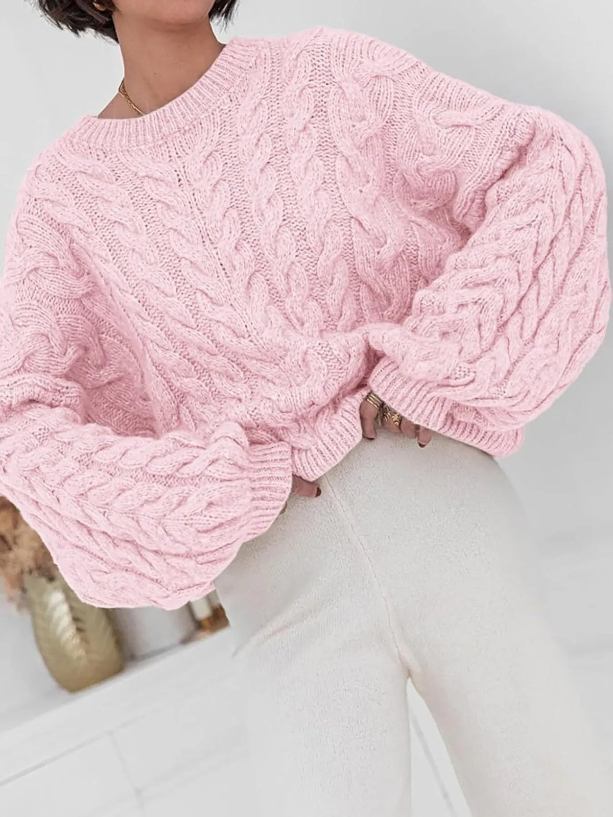 Margot Cable Knit Sweater in Pink Pink 2