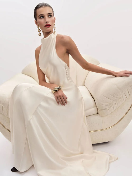 Celestine Satin Bridal Midi Dress Cream 1