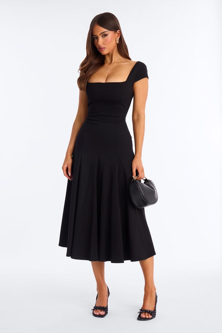 Gisella Lace-Up Ponte Midi Dress Black 1