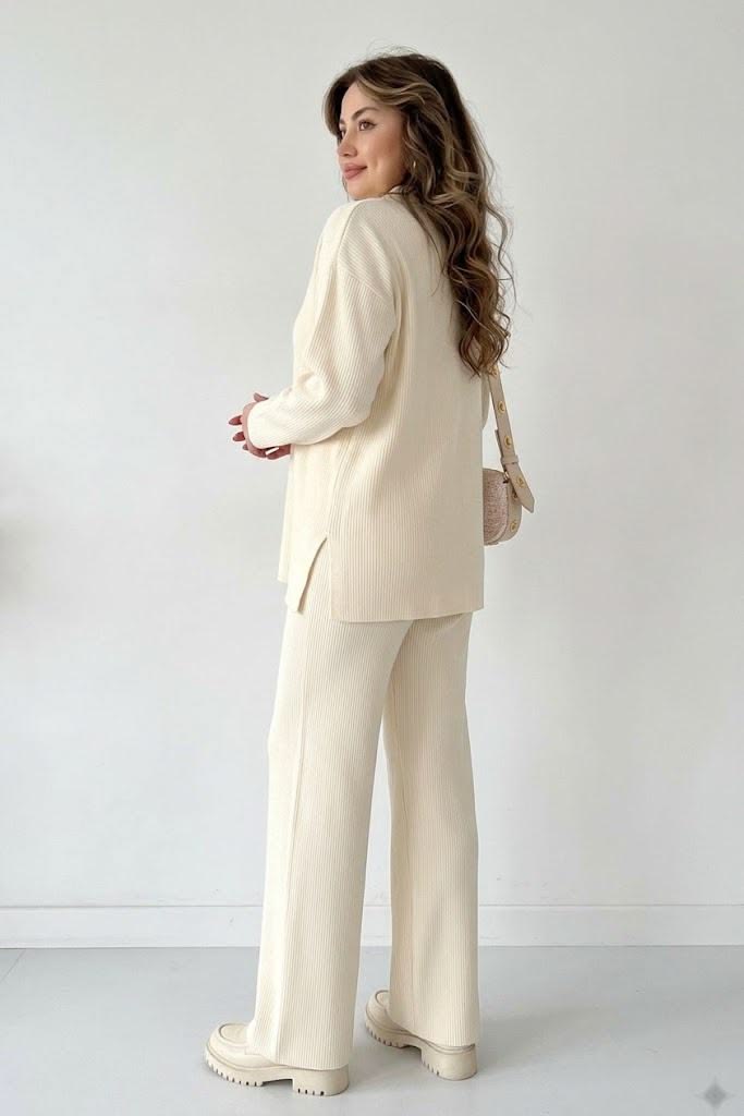 Margot Ribbed Knit Lounge Set Cream 1