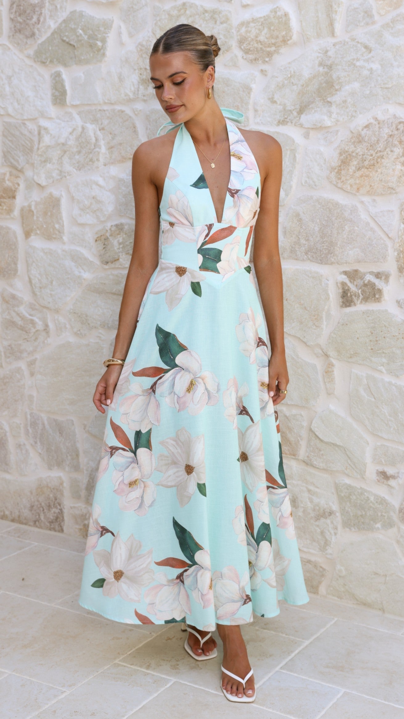 Skye Floral Maxi Dress in Chocolate Aqua/White Floral 4