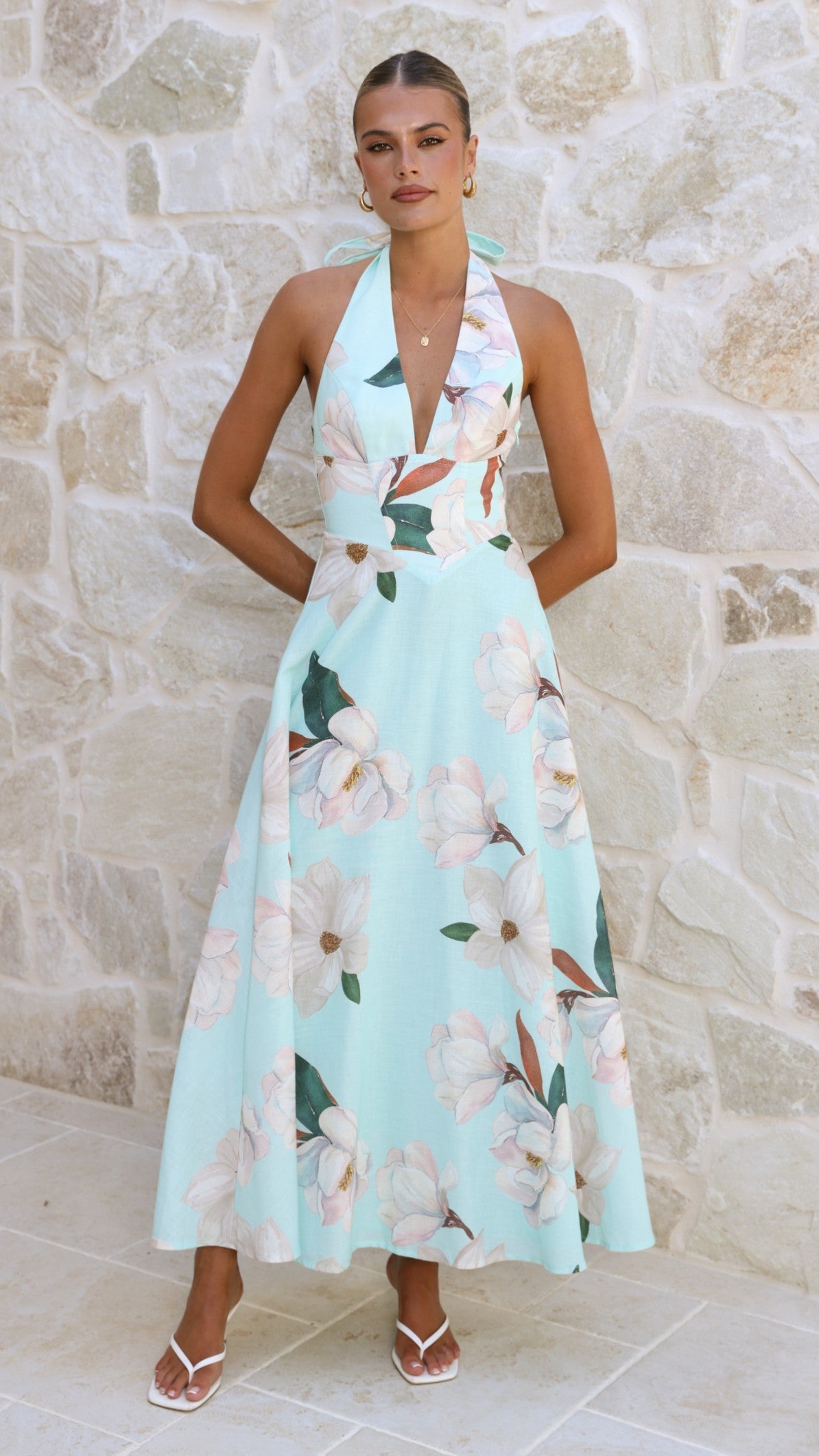 Skye Floral Maxi Dress in Chocolate Aqua/White Floral 5