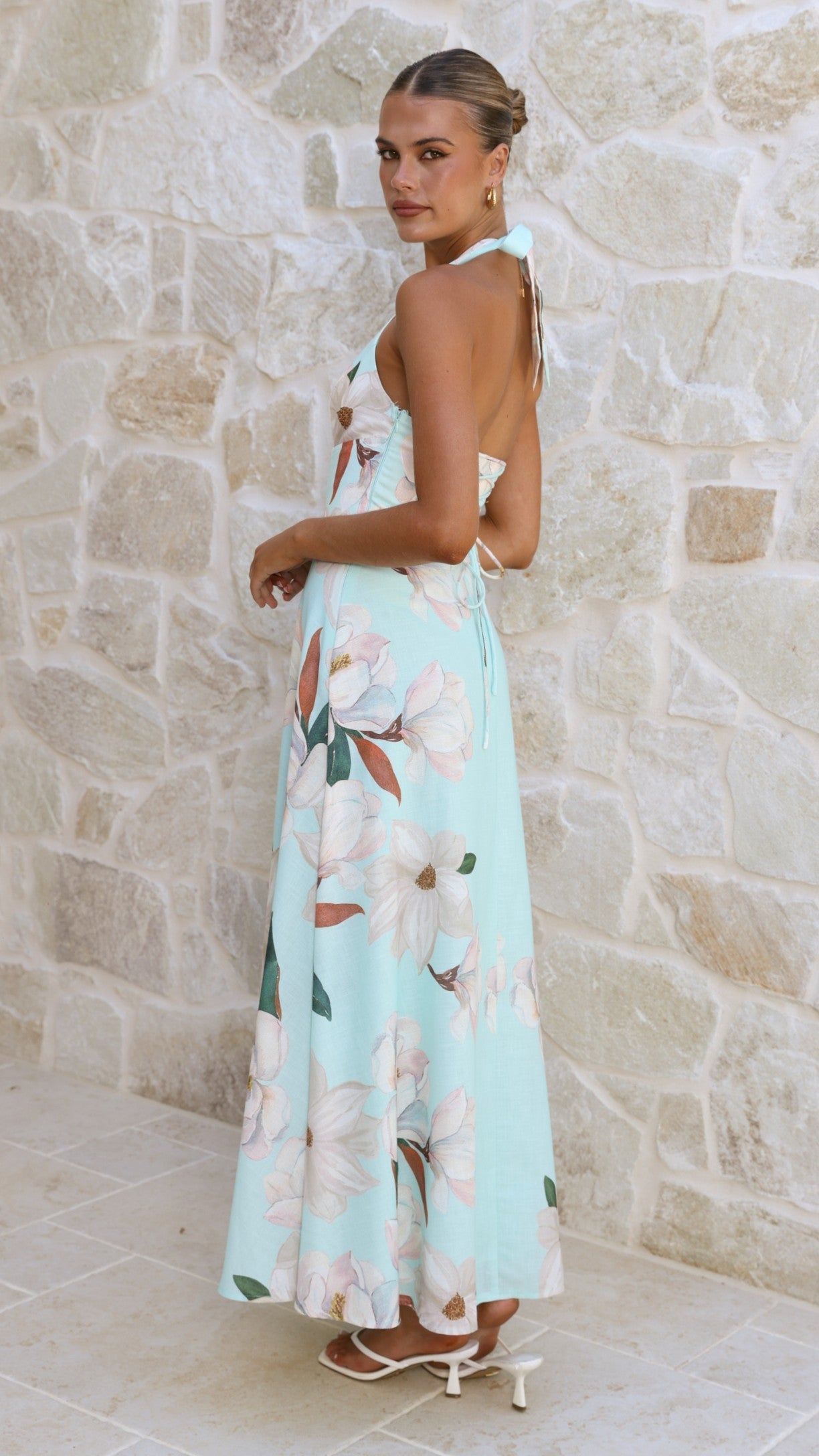 Skye Floral Maxi Dress in Chocolate Aqua/White Floral 9