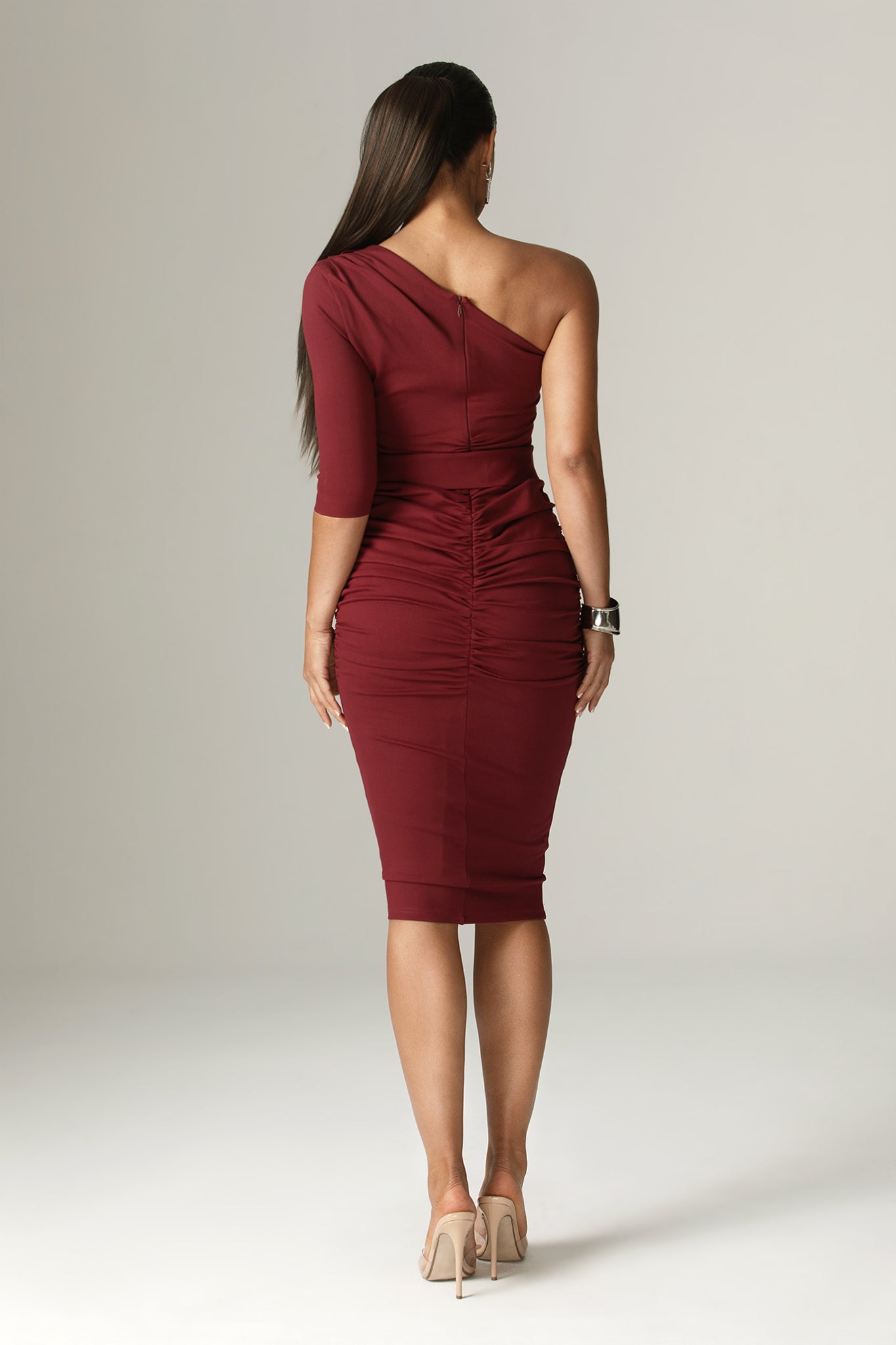 Dolly Bodycon Midi Dress in Burgundy 4
