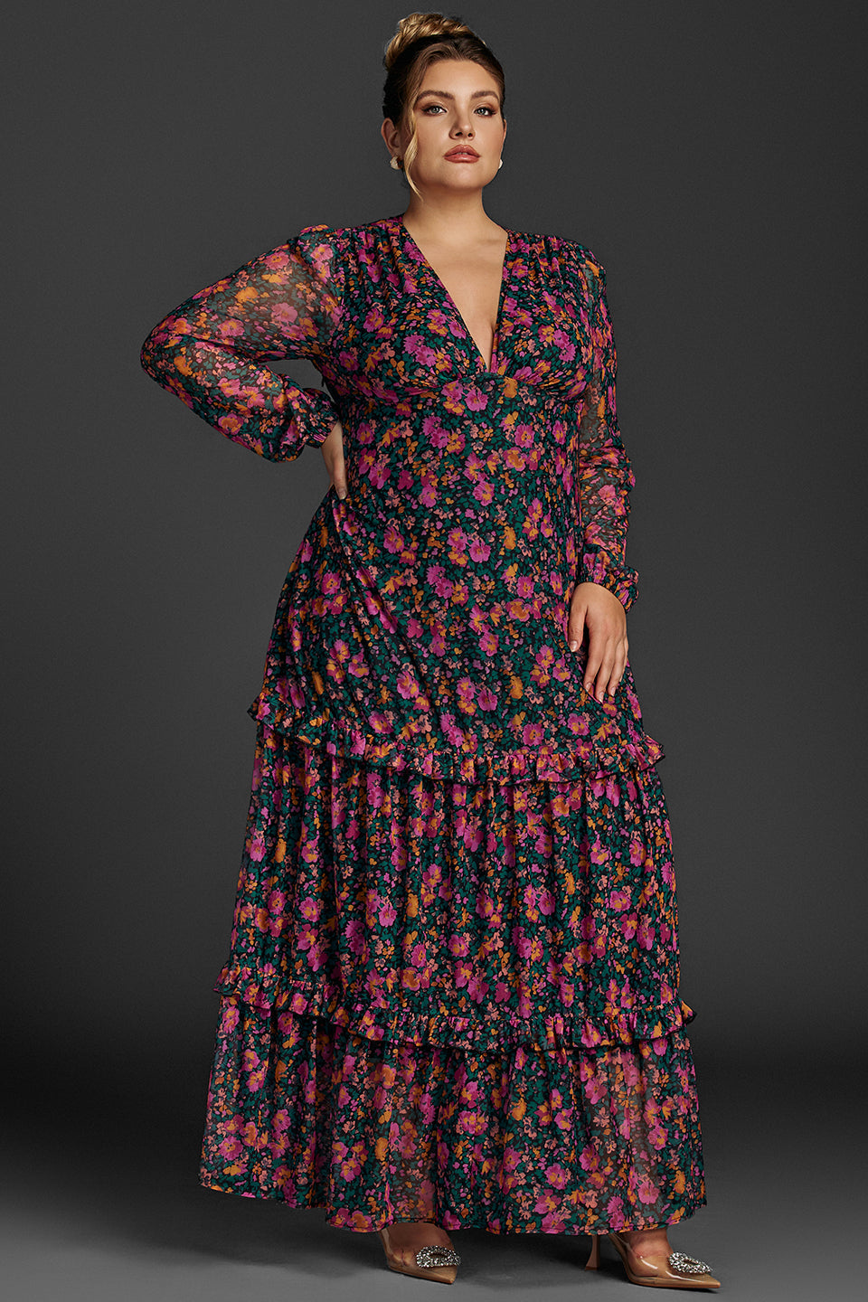 Isabelle Floral Lantern Sleeve Maxi Dress Black 6