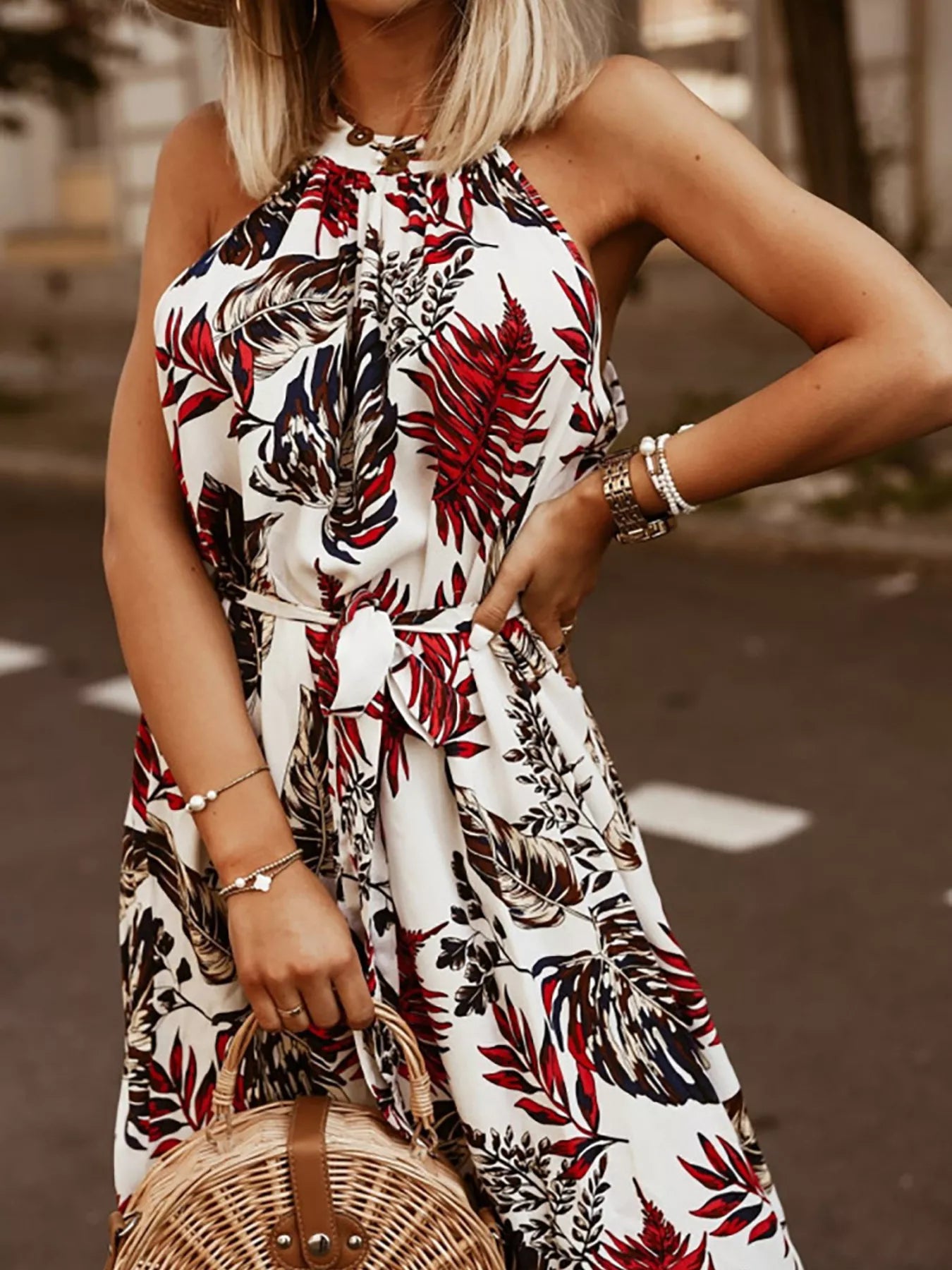 Celeste Printed Sleeveless Maxi Dress Deep Red 8