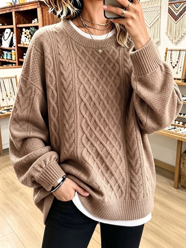 Sylvie Cable-Knit Oversized Sweater Grey 1