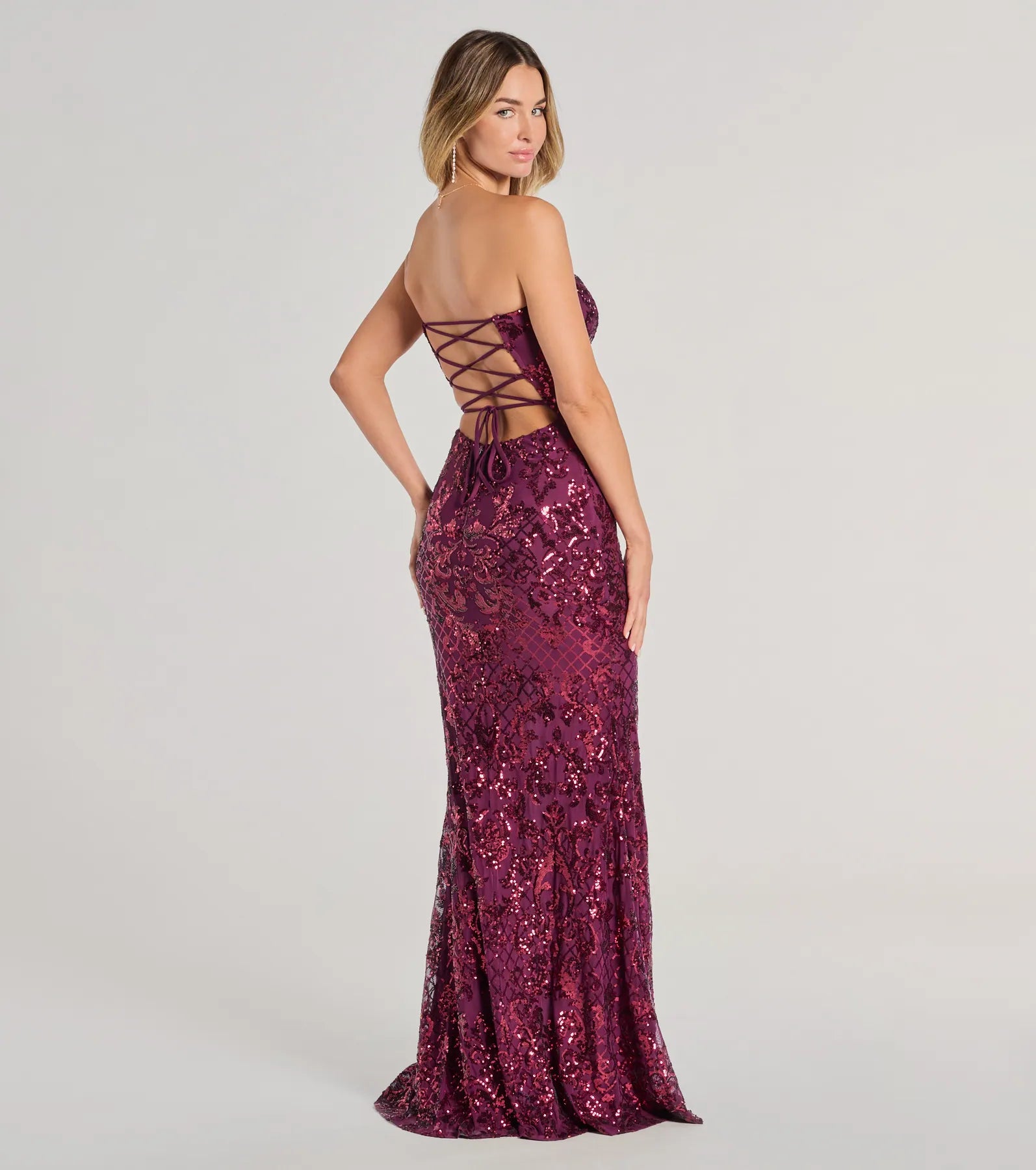 Chandler Sequin Lace-Up Dress PLUM-2 3
