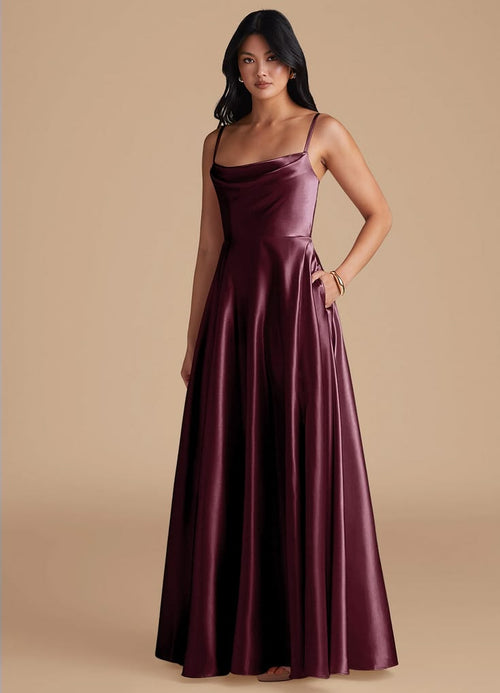 Elle Metallic Satin Cowl Neck Dress Pink 1
