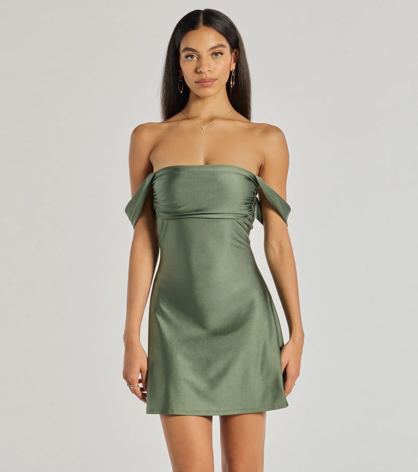 Arabella Off-Shoulder Satin Mini Dress PINK 2