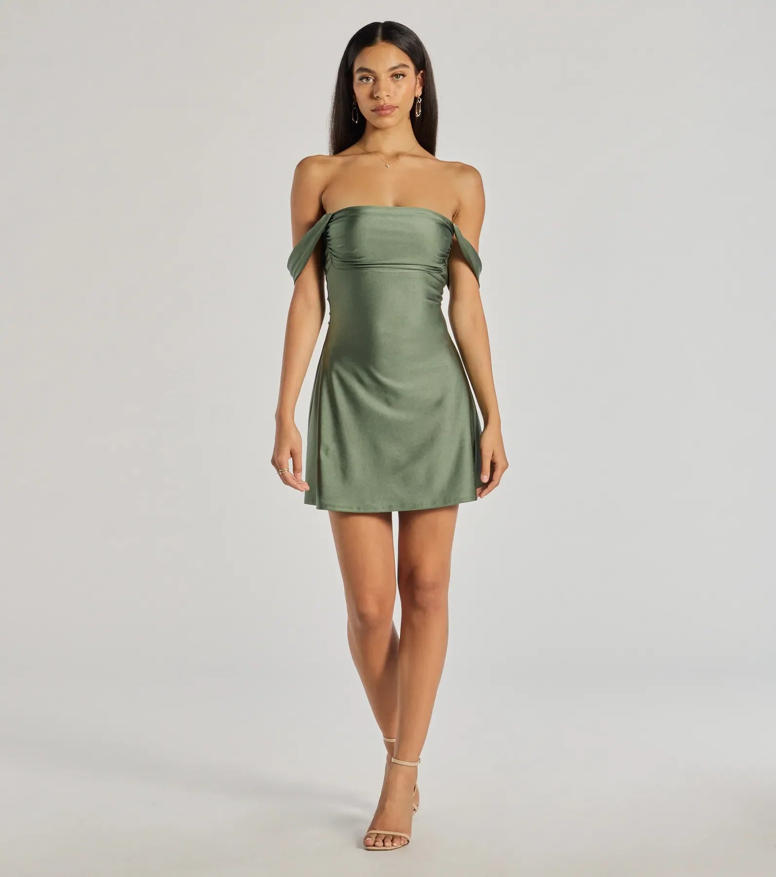 Arabella Off-Shoulder Satin Mini Dress RED 3