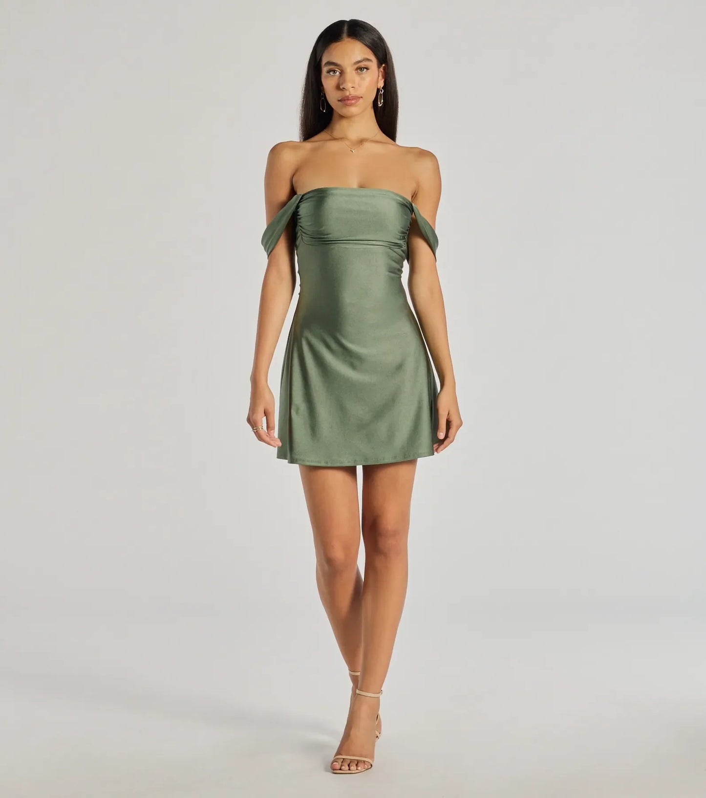 Arabella Off-Shoulder Satin Mini Dress RAISIN 3