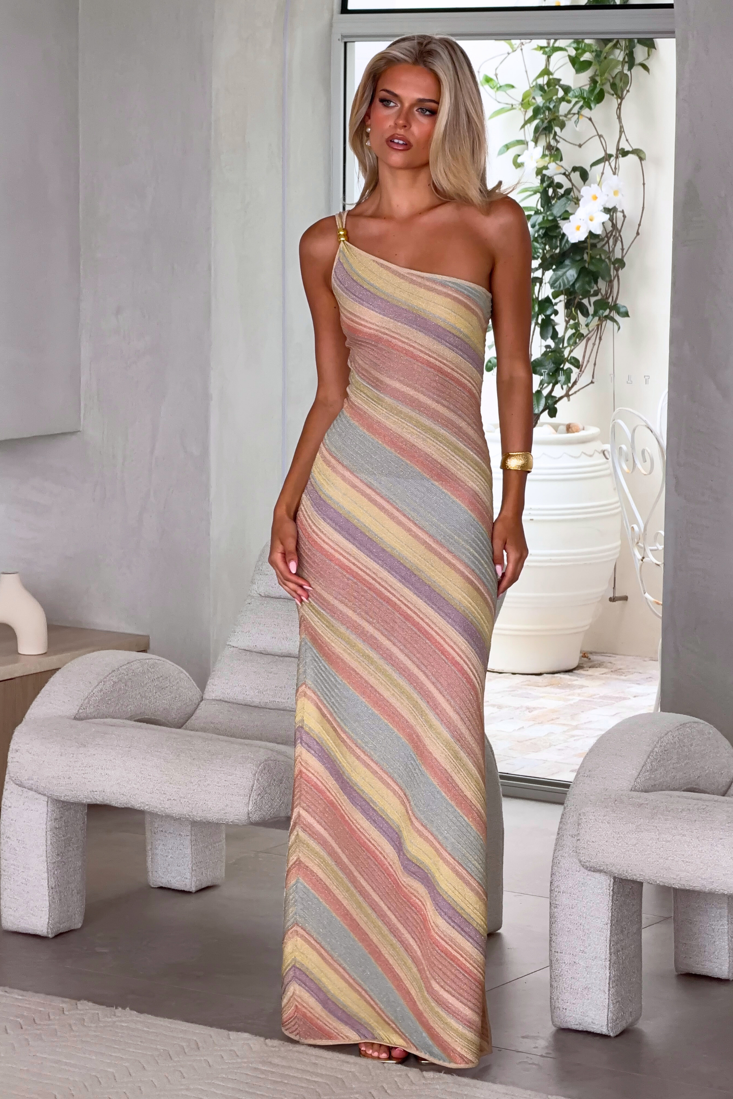 Milan Striped Knit Maxi Dress Pastel Stripe Knit 3