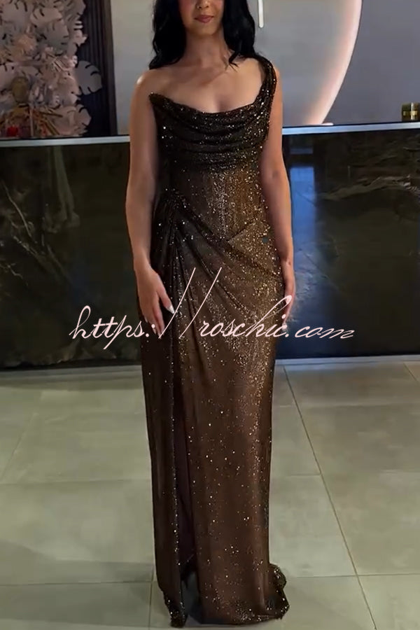 Vivienne Glitter One-Shoulder Maxi Dress Black 4