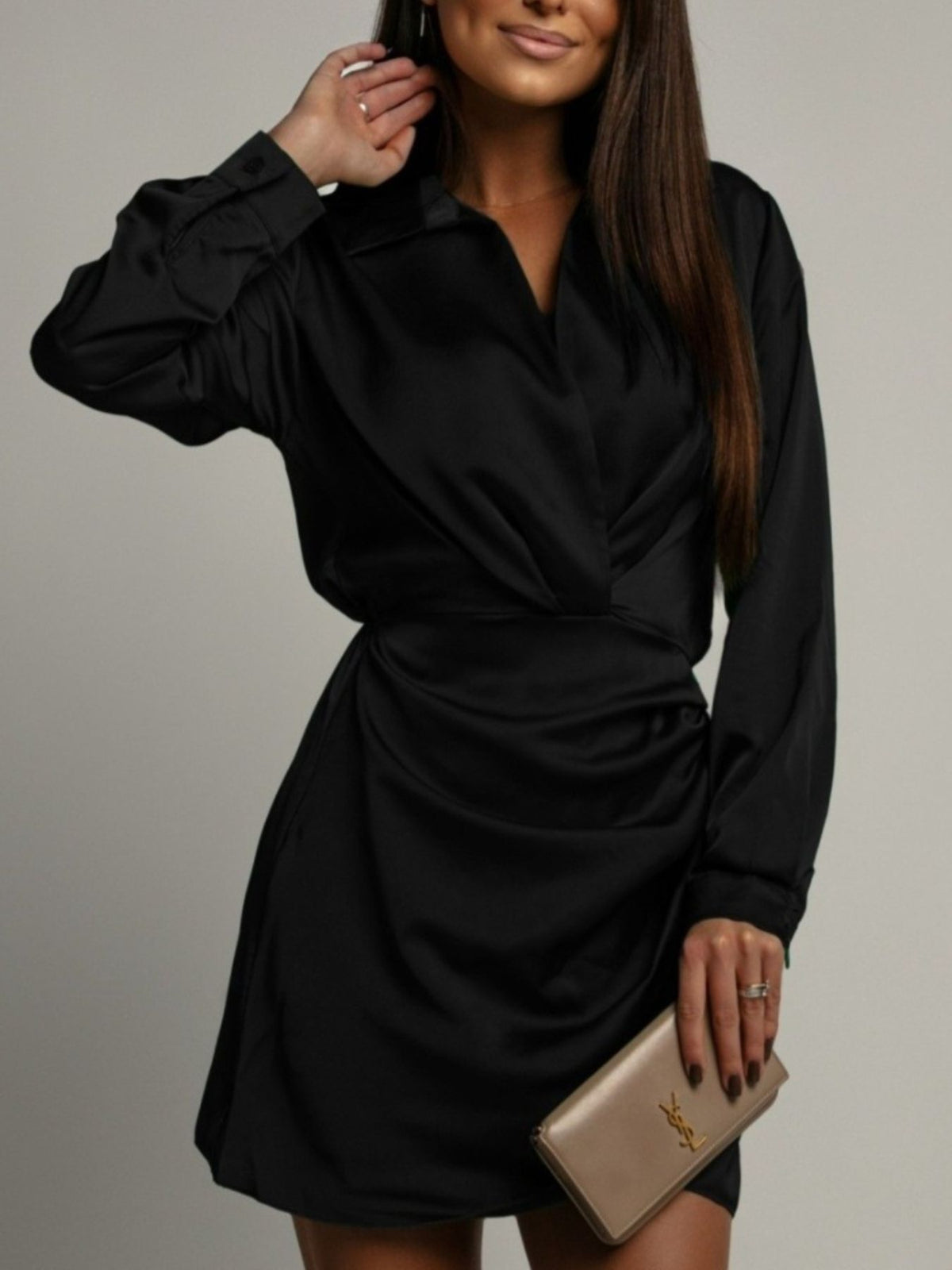 Margot Satin Collared Dress Black 1
