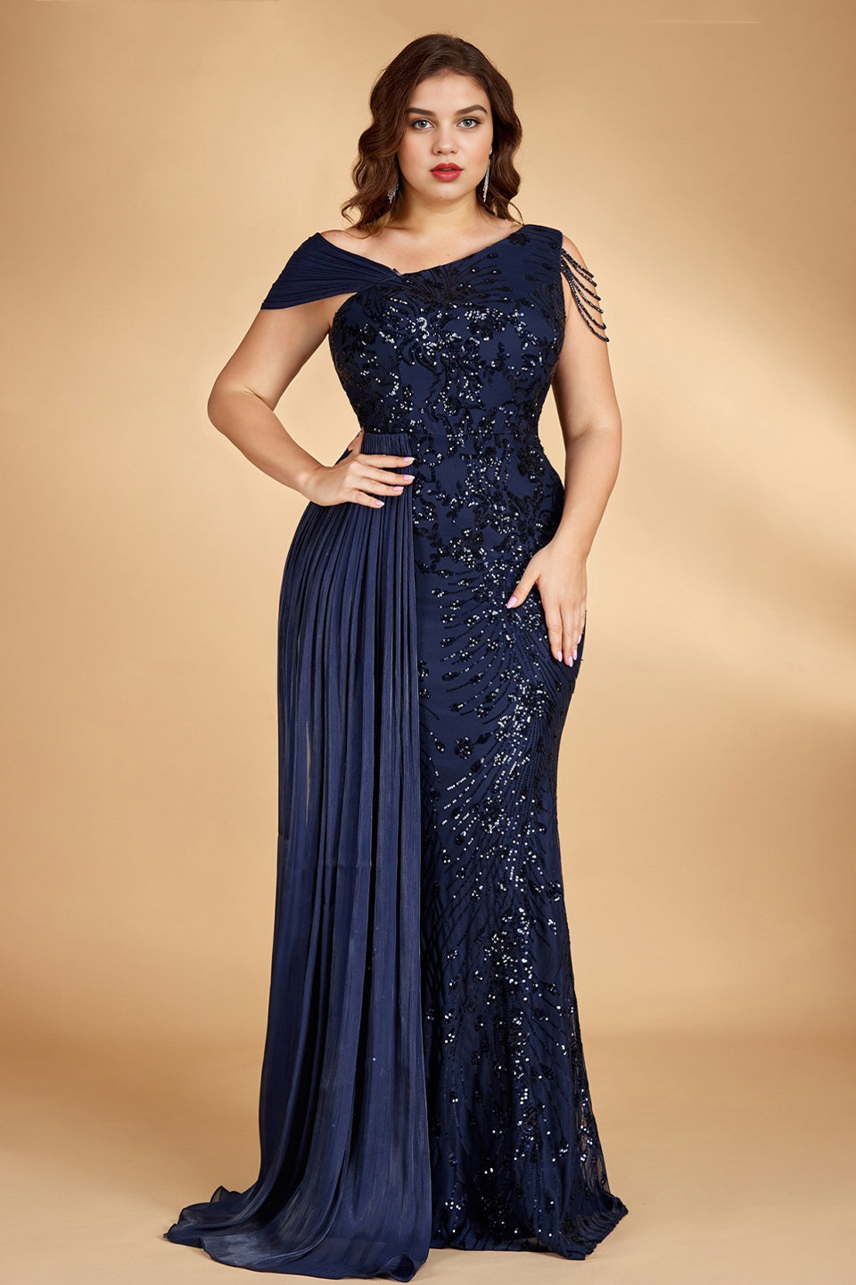 Celeste One-Shoulder Beaded Maxi Dress Blue 5