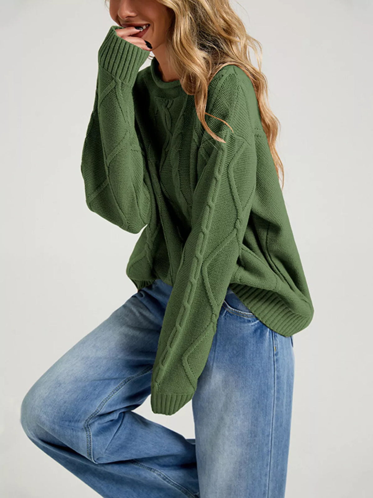 Margot Cable Knit Sweater in Brown Khaki 5