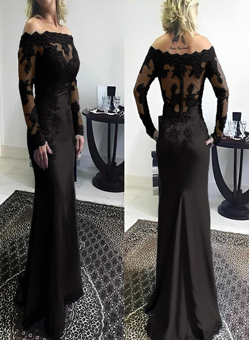 Ophelia Off-Shoulder Satin Dress Black 1