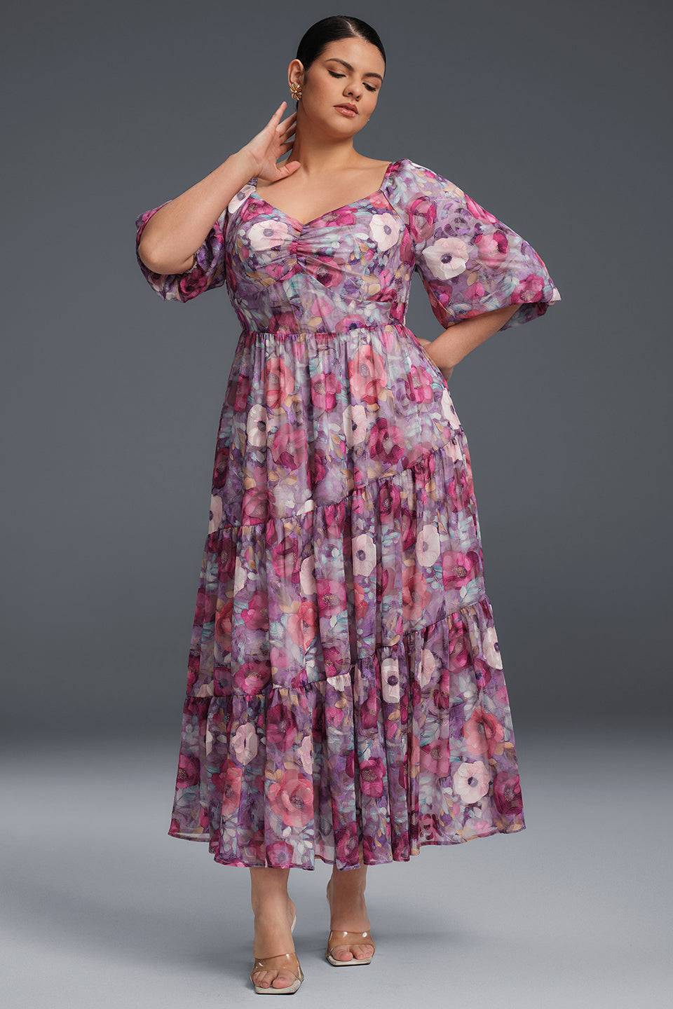 Isabelle Floral Pleated Maxi Dress Neck Flower Print Pleated Maxi Dress 4