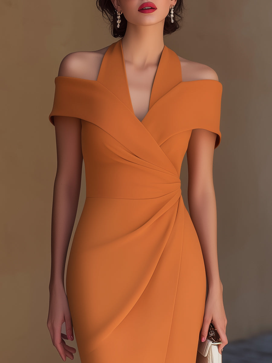 Margot Off-Shoulder Ruched Midi Dress Orange 9