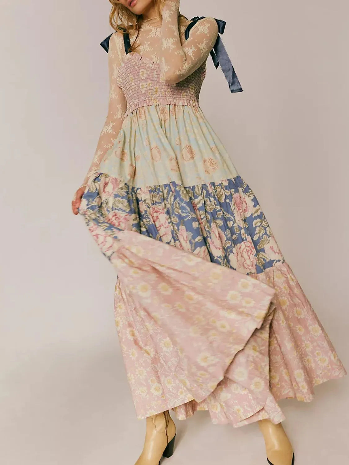 Margot Printed Tiered Dress Neck Tie Shoulder Cami Dress 4