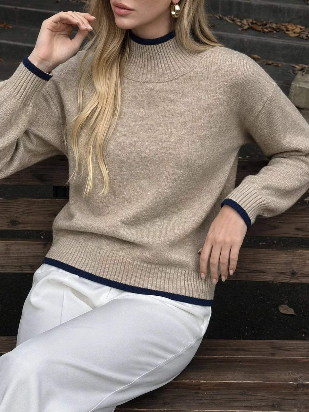 Margot Mock Neck Sweater Dress Khaki 5