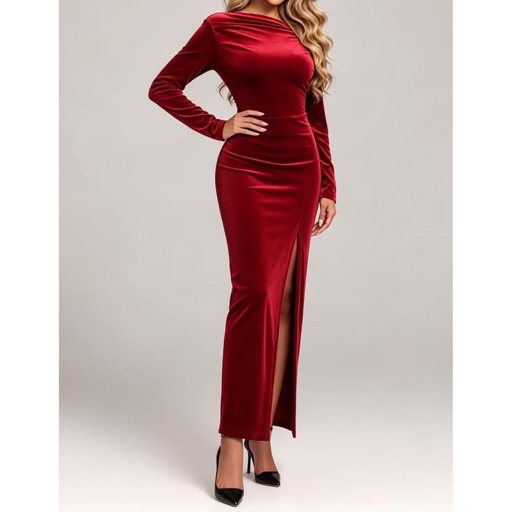 Valentina Velvet Off-Shoulder Maxi Dress Red 1