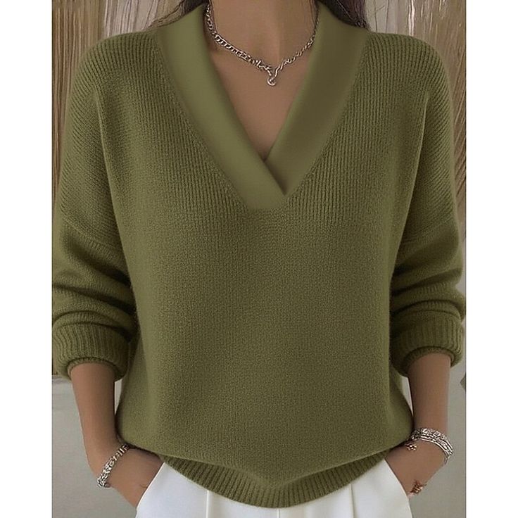 Margot V Neck Knit Sweater Green 1