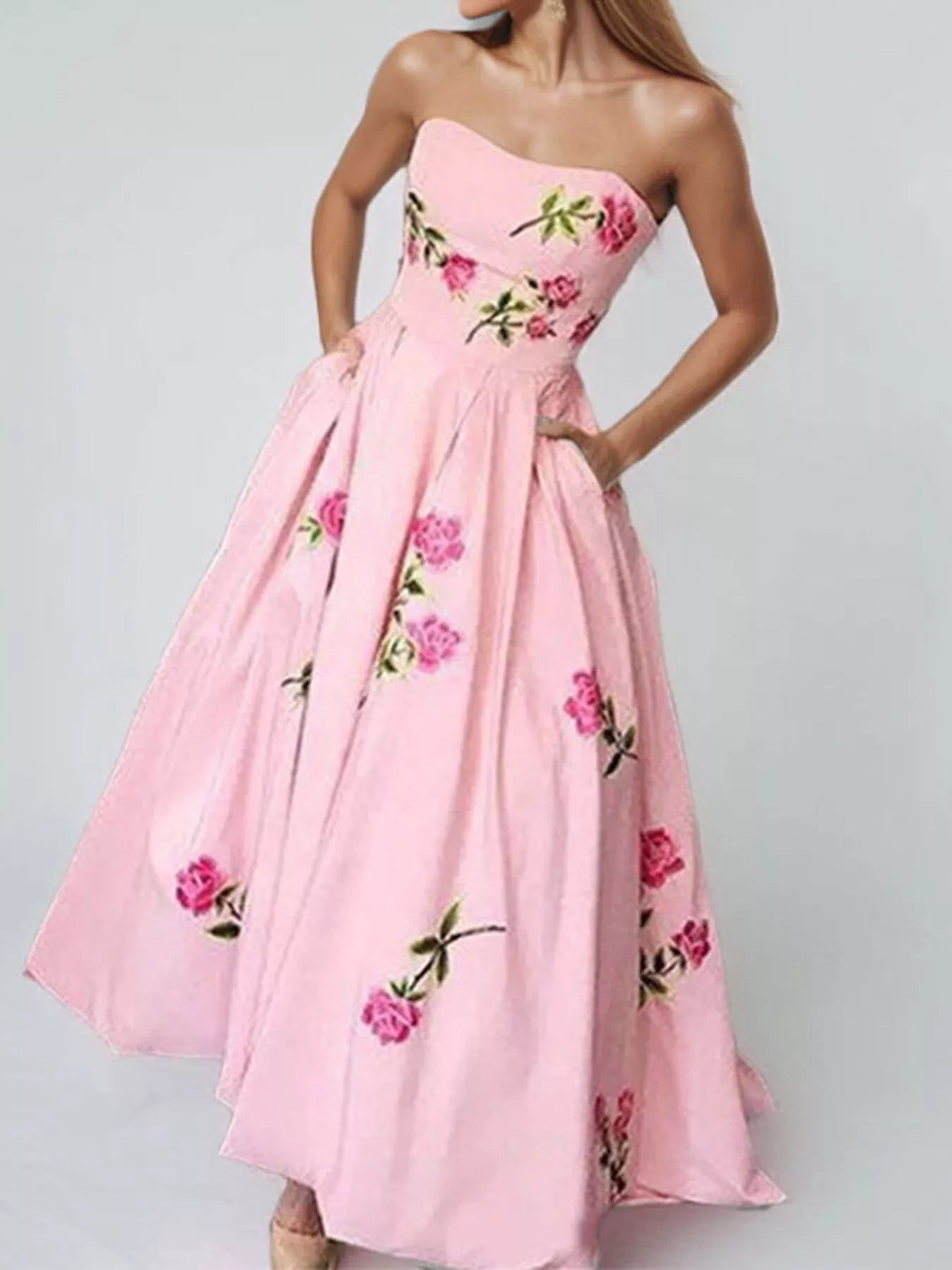 Margot Floral Tube Maxi Dress Light Green 4