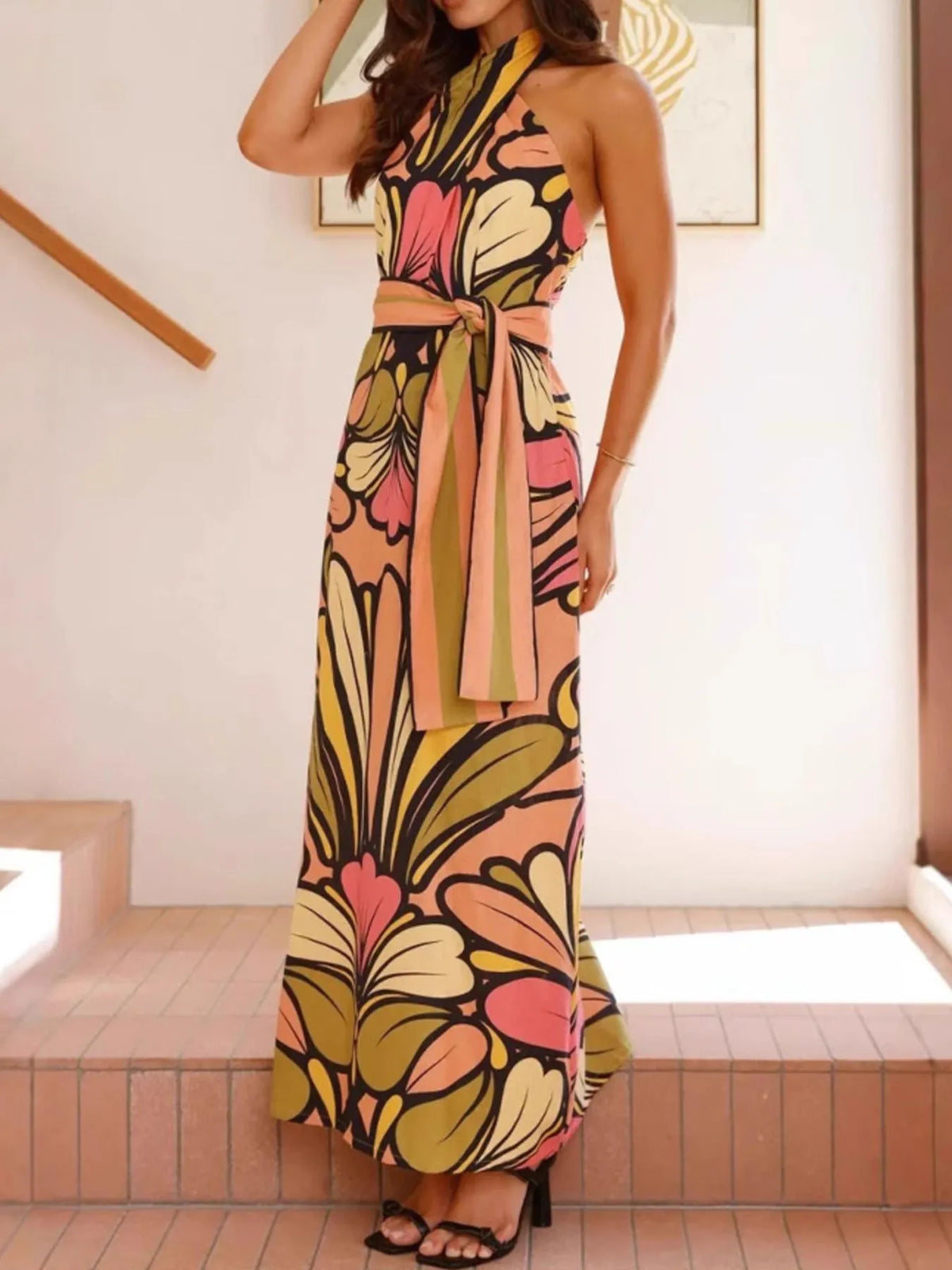 Margot Printed Halter Maxi Dress Multicolor 8