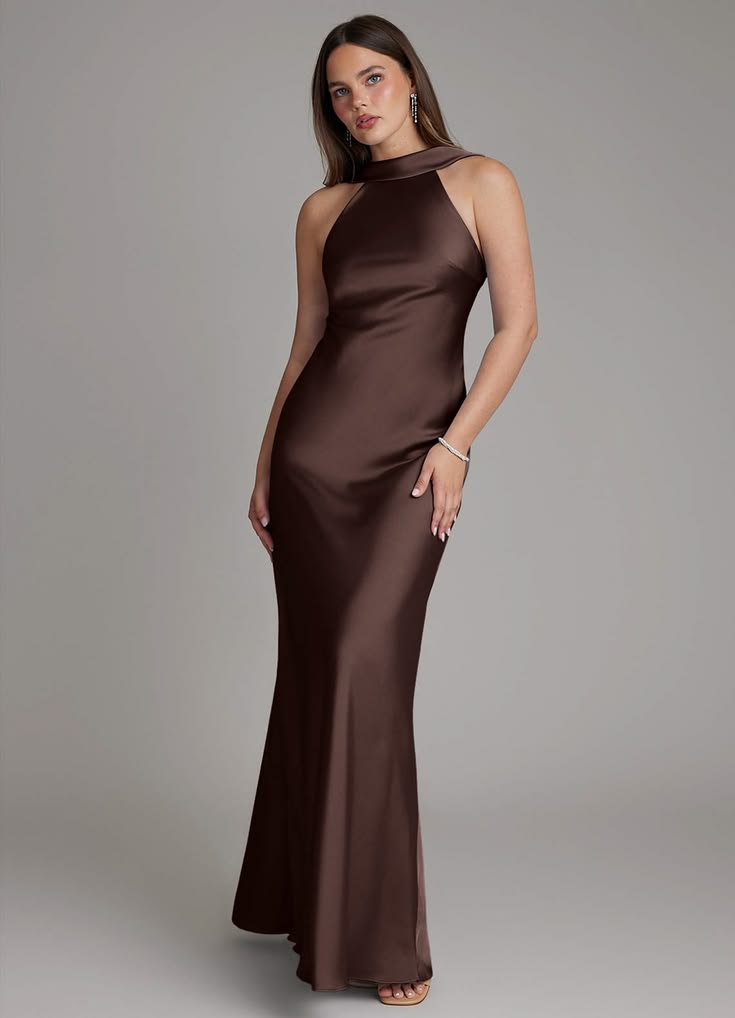 Arabella Halter Satin A-Line Bridesmaid Dress Multi 1