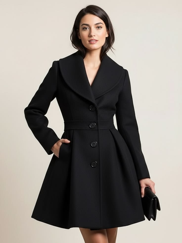 Katya Wool Blend A-Line Coat Black 1