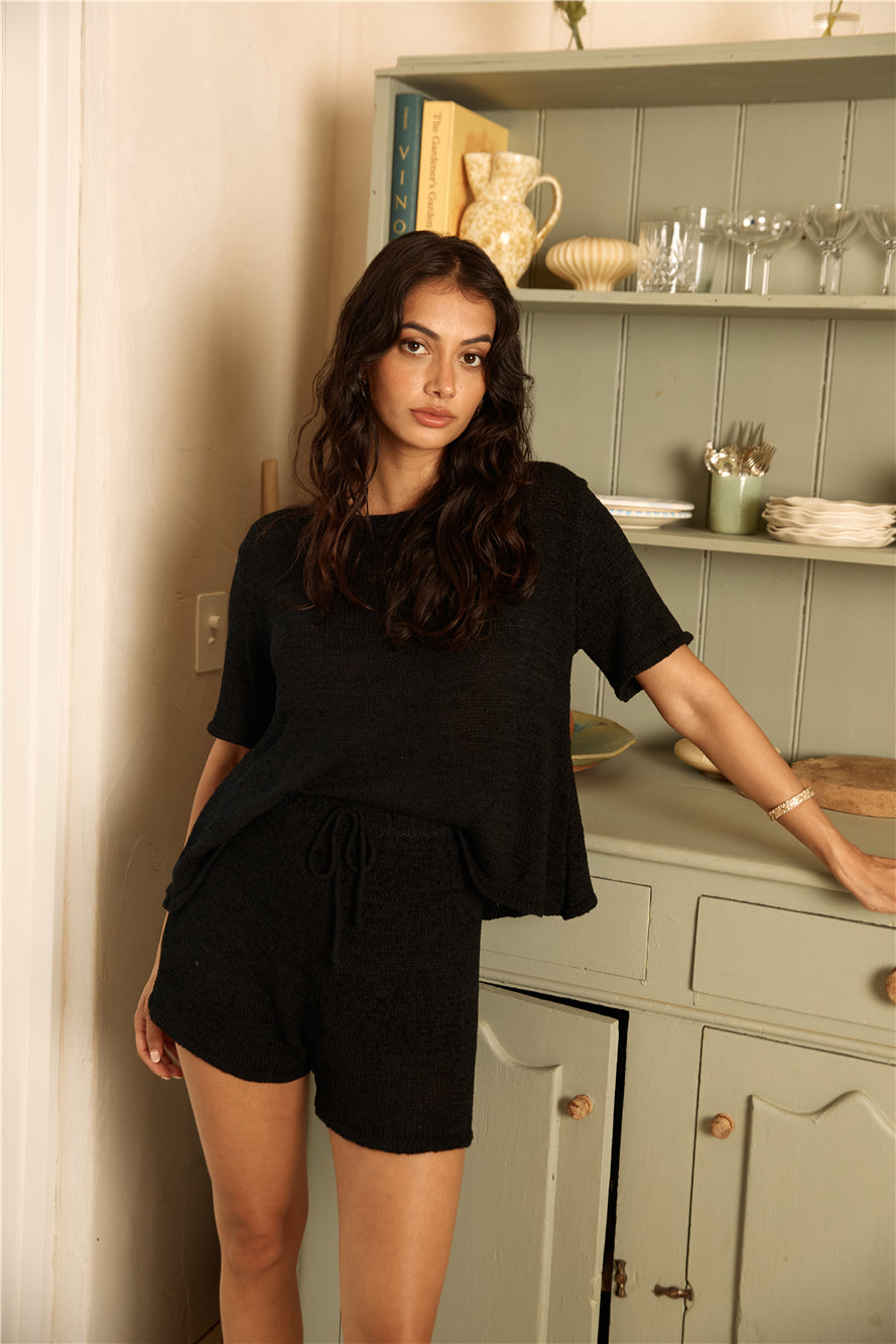 Breakfast in Bed Knit Sweater Dress Bed Knit Set Black 1