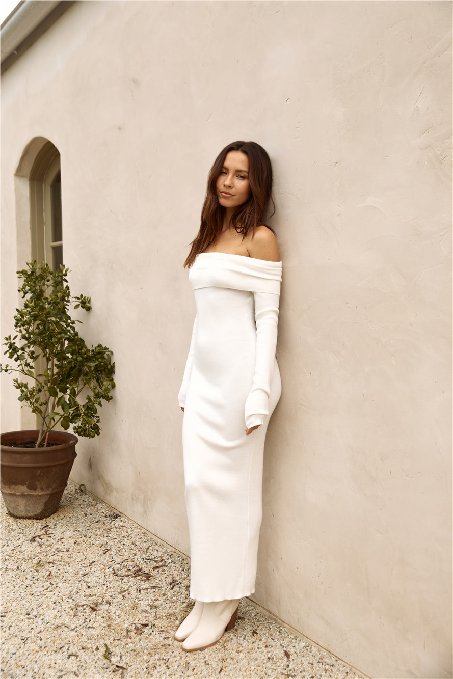 Seraphine Off-Shoulder Knit Maxi Dress White 5