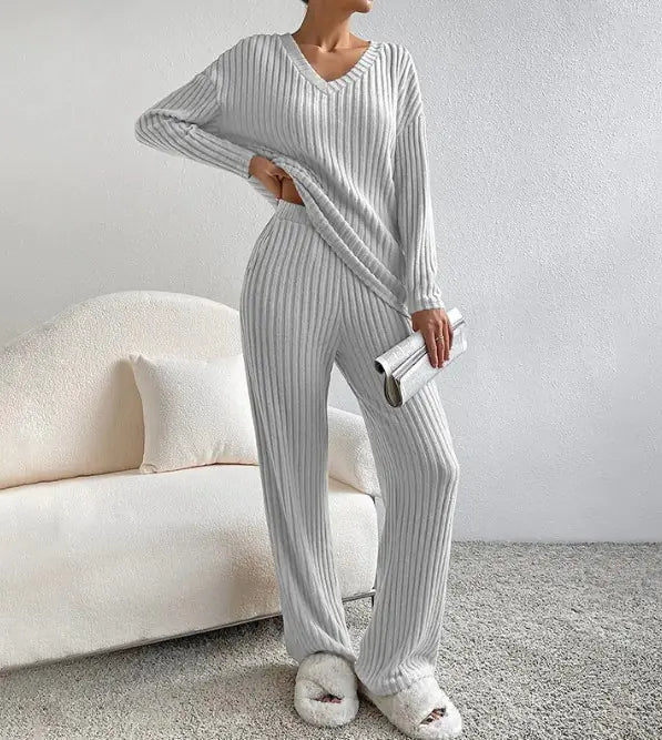 Georgina Rib Knit Two-Piece Set Khaki 2