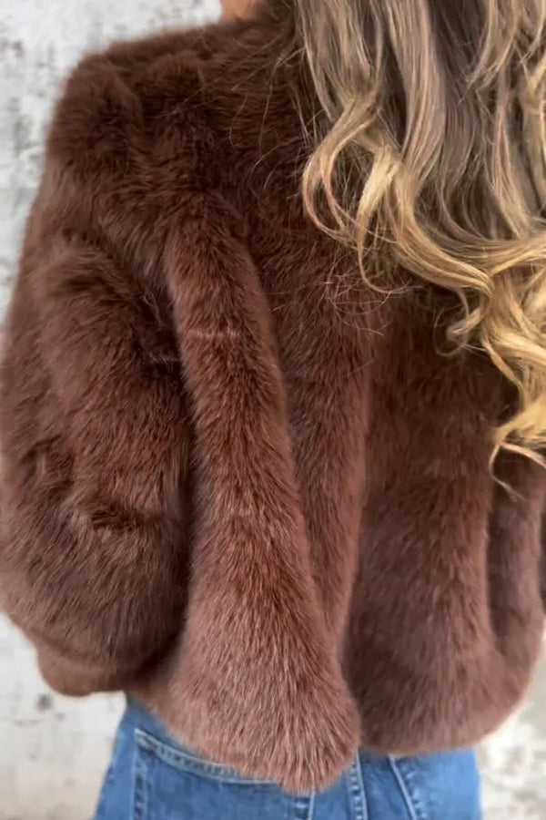 Margot Faux Fur Turtleneck Jacket Red 9
