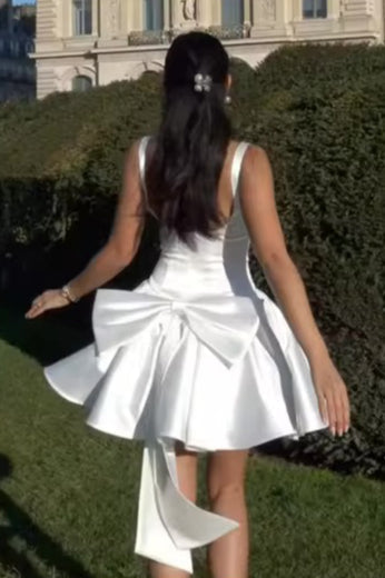 Juliet Bow Spaghetti Strap Cocktail Dress White 5