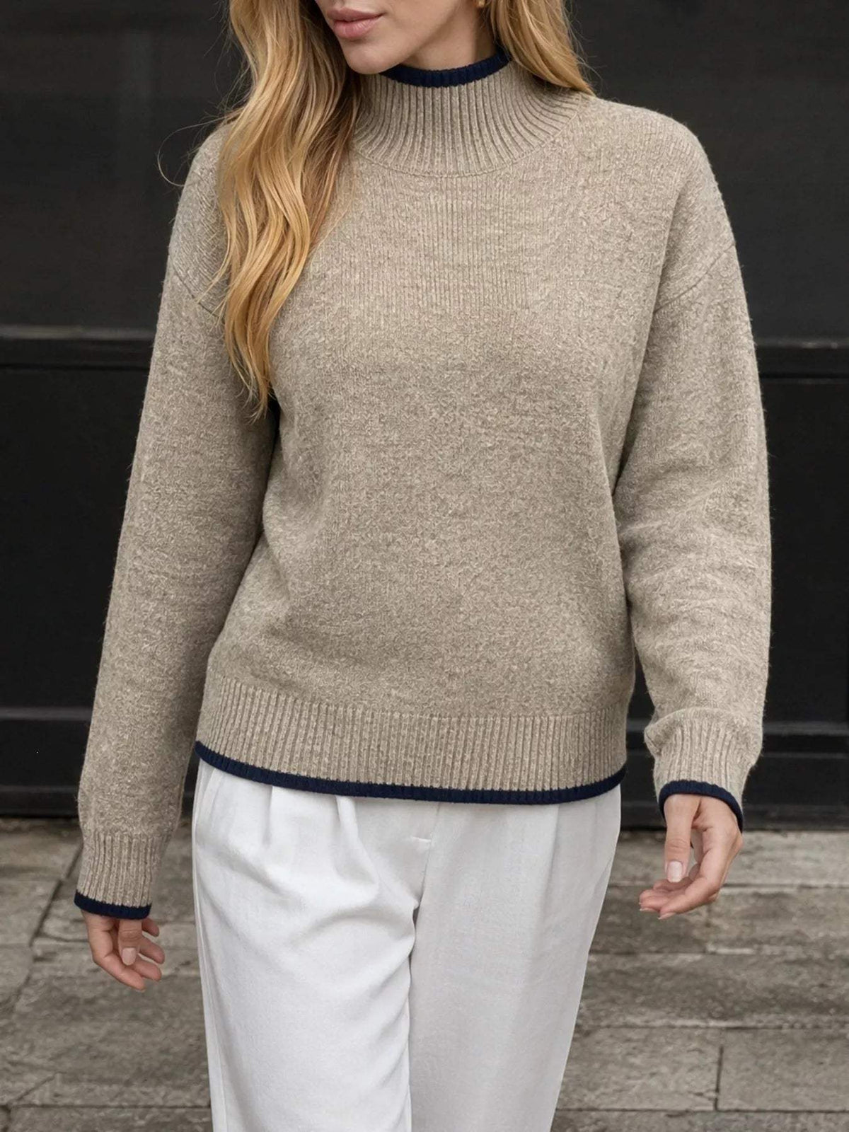 Margot Mock Neck Sweater Dress Khaki 4