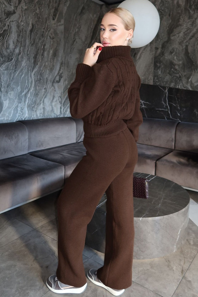Margot Cable Knit Two-Piece Set Dark Brown 1