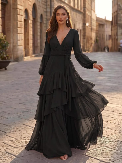 Valentina A-Line Evening Dress Black 1