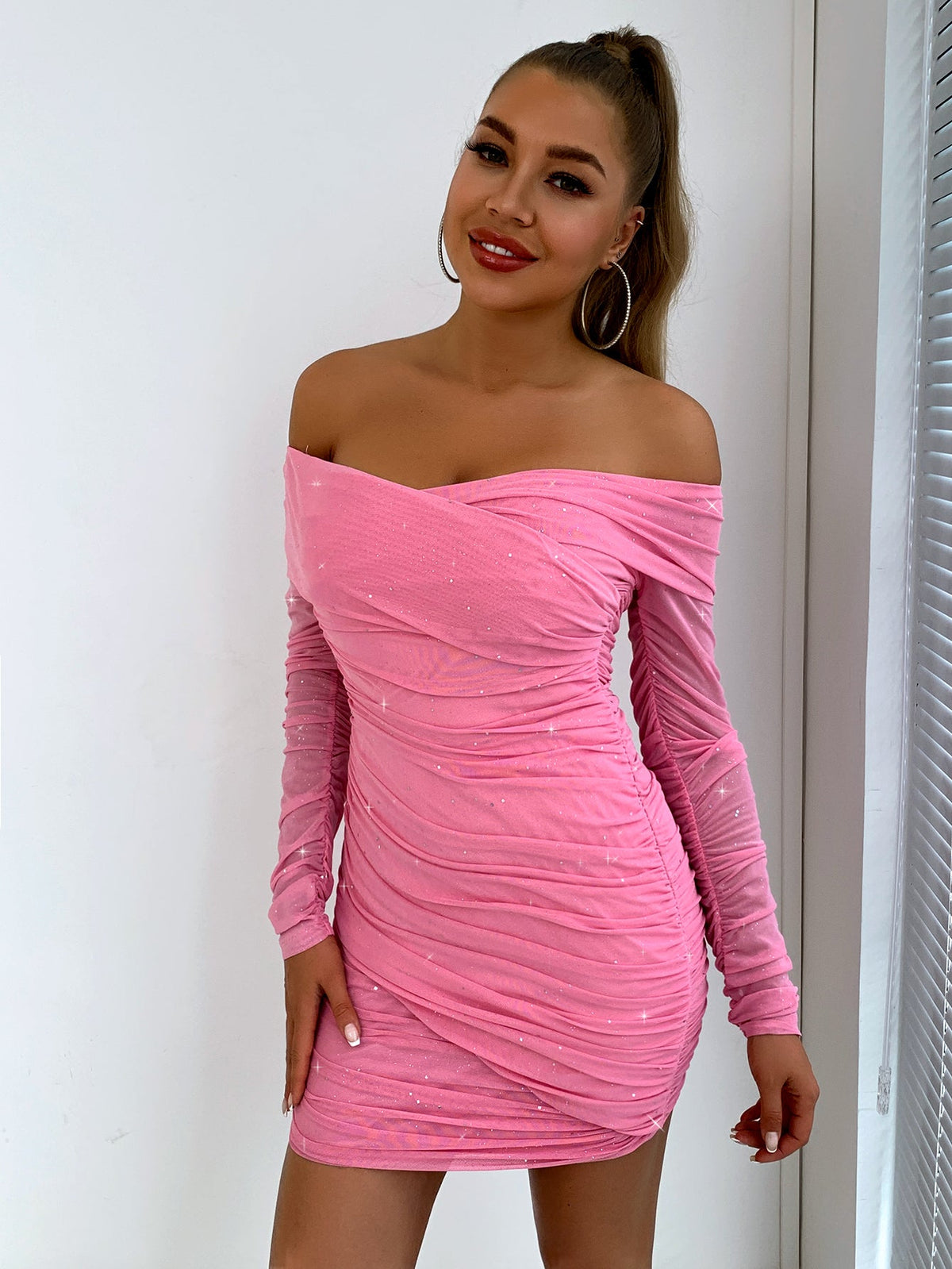 Valentina Ruched Off-Shoulder Dress Red 6